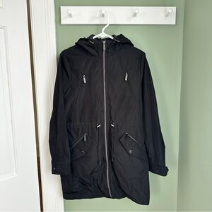 Michael Kors Black Hooded Raincoat with Removable Puffer Vest